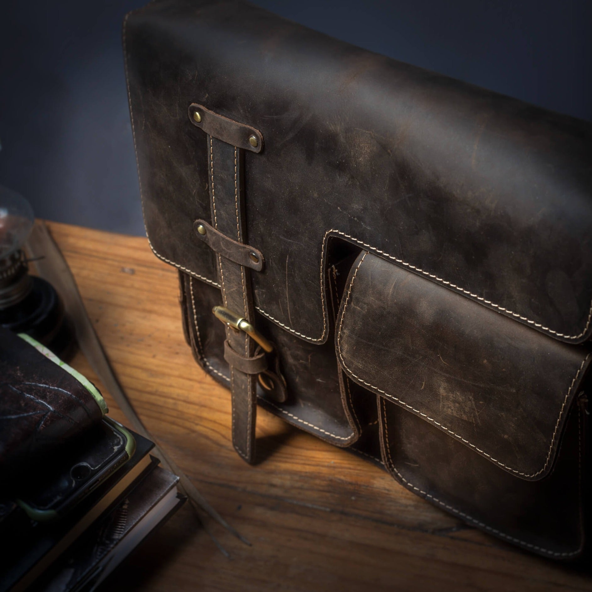 Brown Full-Grain Leather 11-inches Laptop Business Briefcase For Men