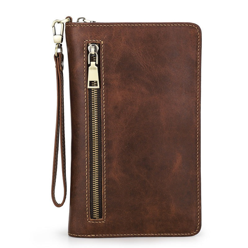 Brown Full-Grain Leather Clutch Travel Bag For Men