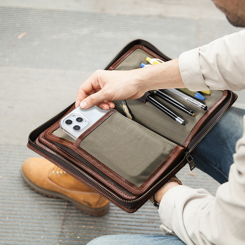 Brown Full-Grain Leather Clutch Travel Bag For Men