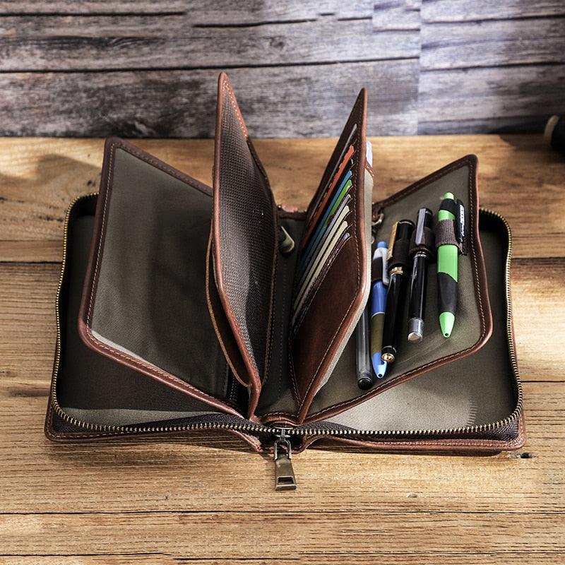 Brown Full-Grain Leather Clutch Travel Bag For Men