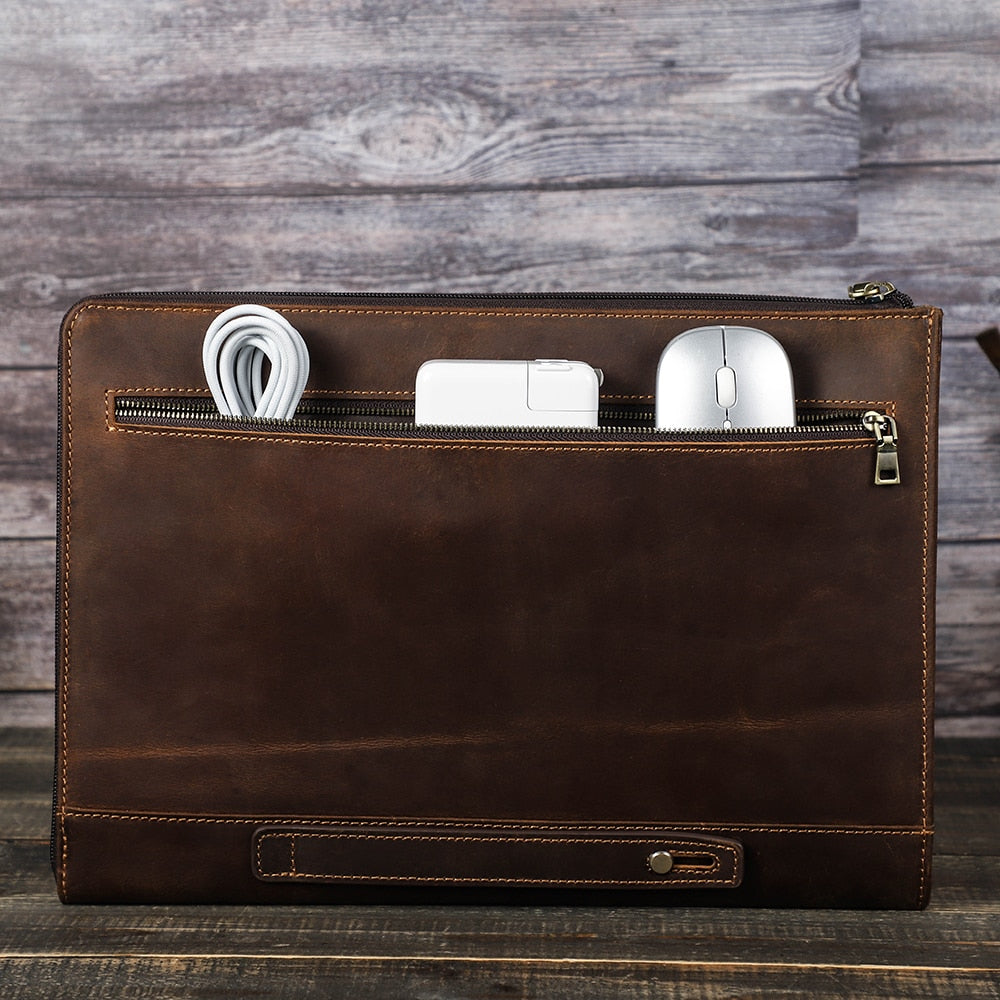 Brown Full-Grain Leather Laptop Case For Macbook or Windows