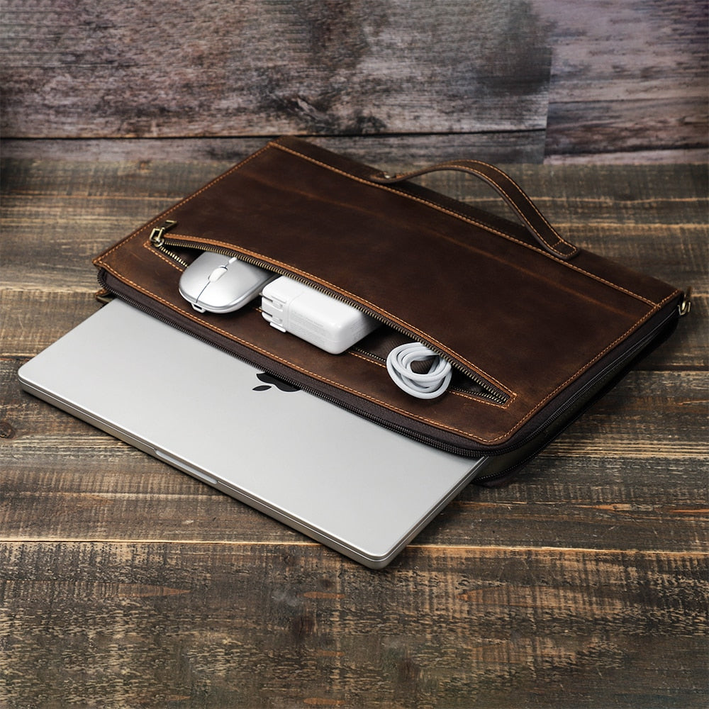 Brown Full-Grain Leather Laptop Case For Macbook or Windows