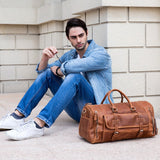 Brown Full-grain Leather Vintage Travel Duffle Bag for Men & Women