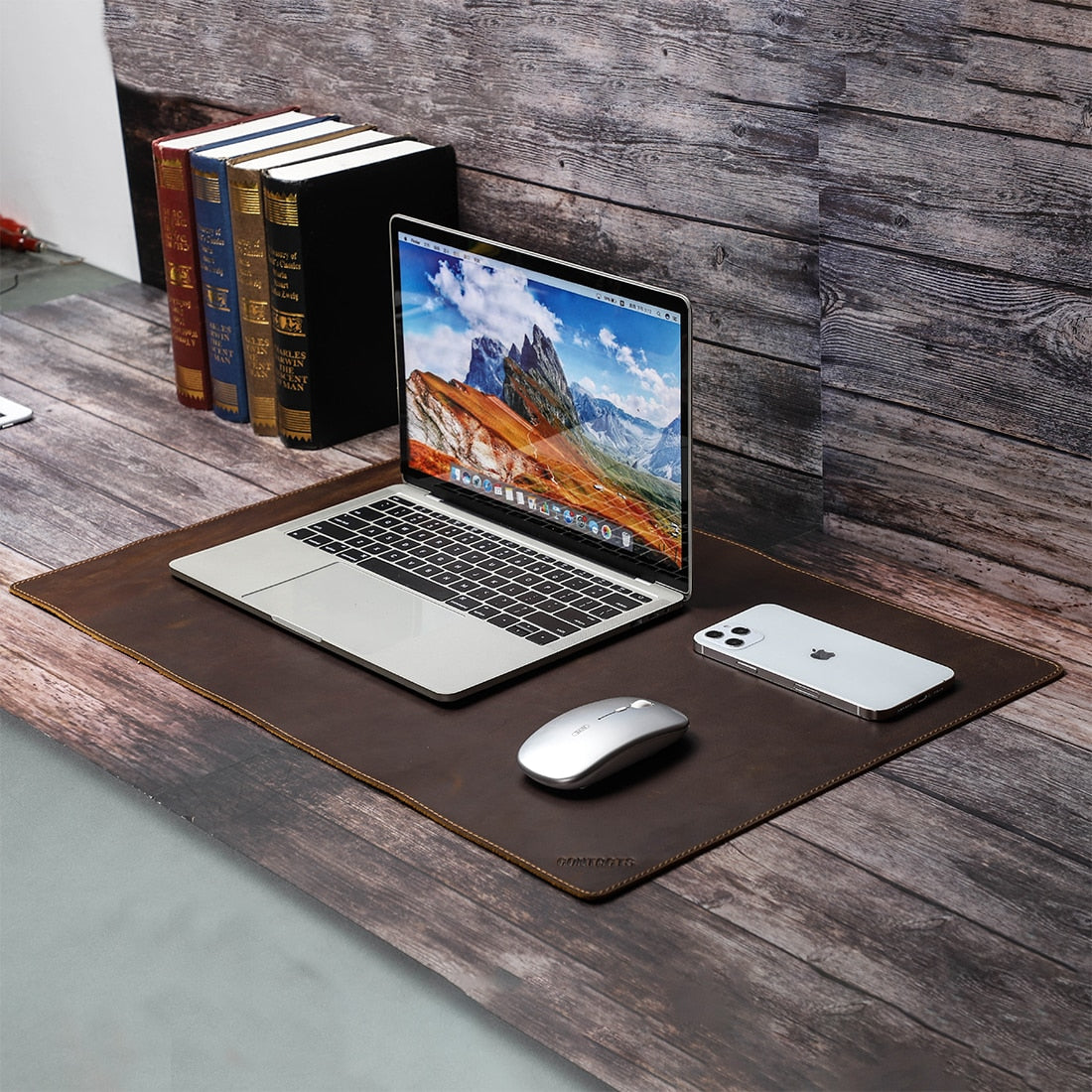 Brown Leather Office Desk Trackpad for Laptop and PC