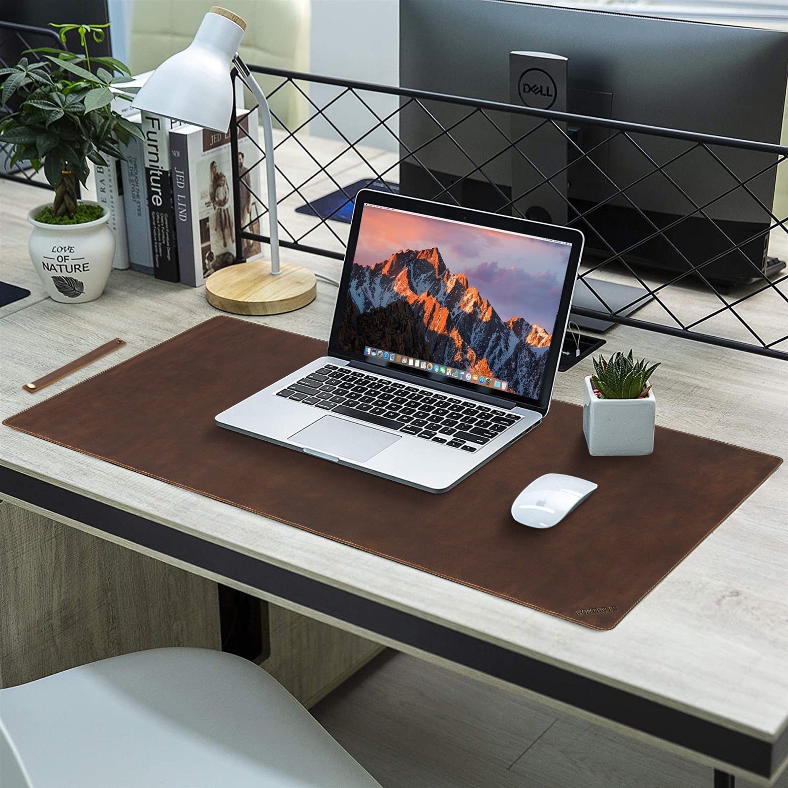 Brown Leather Office Desk Trackpad for Laptop and PC