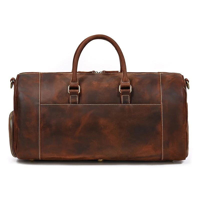 Dark Brown Leather Duffel Bag for Men & Women