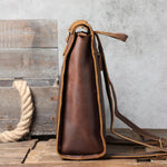 Full-Grain Brown Leather Anti-Theft Retro Backpack for Men and Women