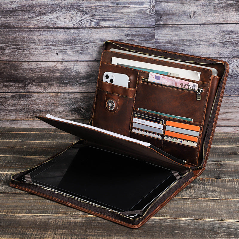 Full-Grain Brown Leather iPad Productivity Case