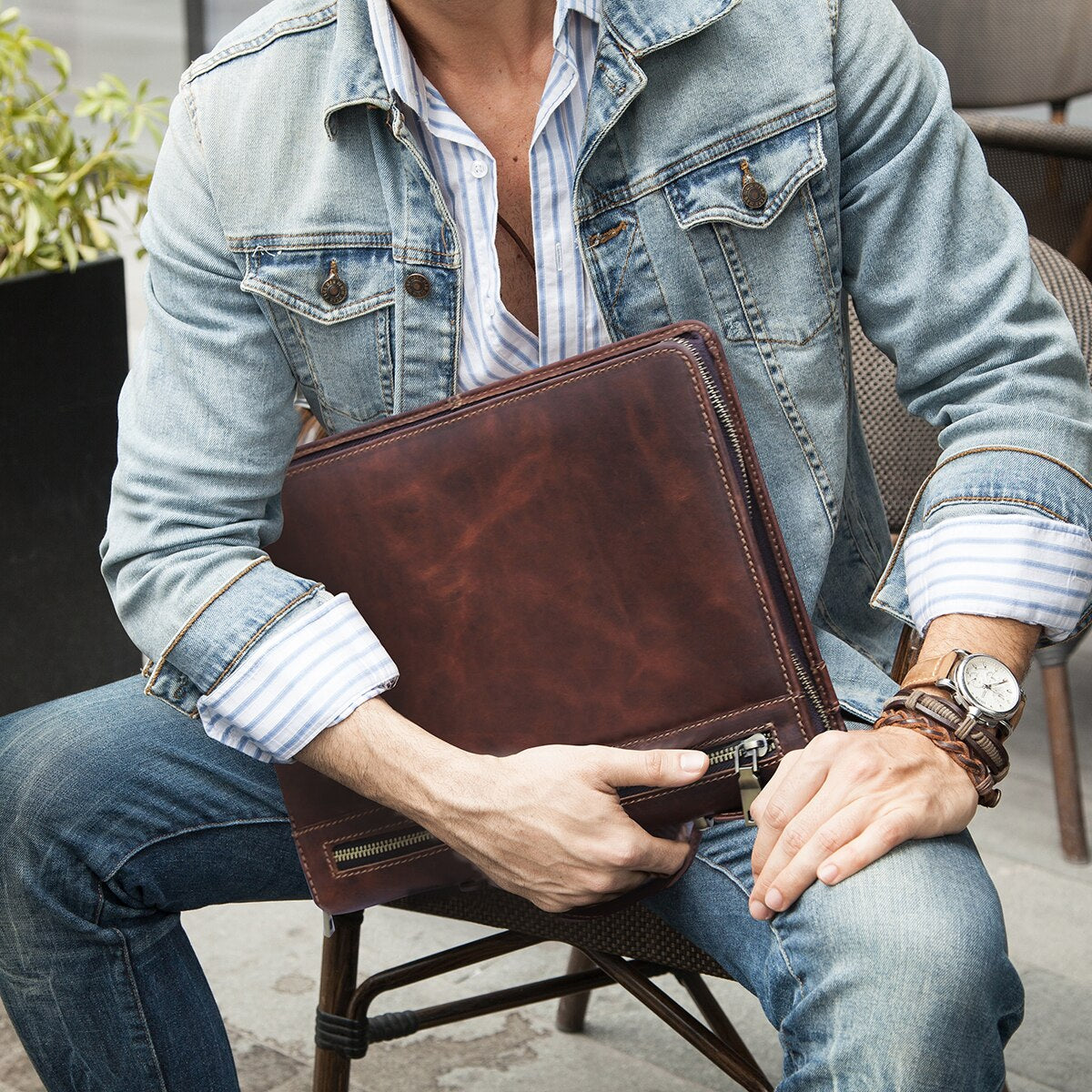 Full-Grain Brown Leather iPad Productivity Case