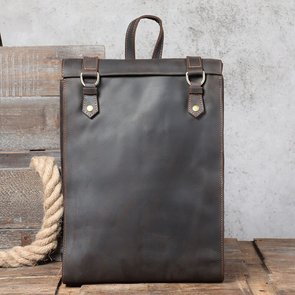 Full-Grain Leather Anti-Theft Retro Laptop Backpack for Men