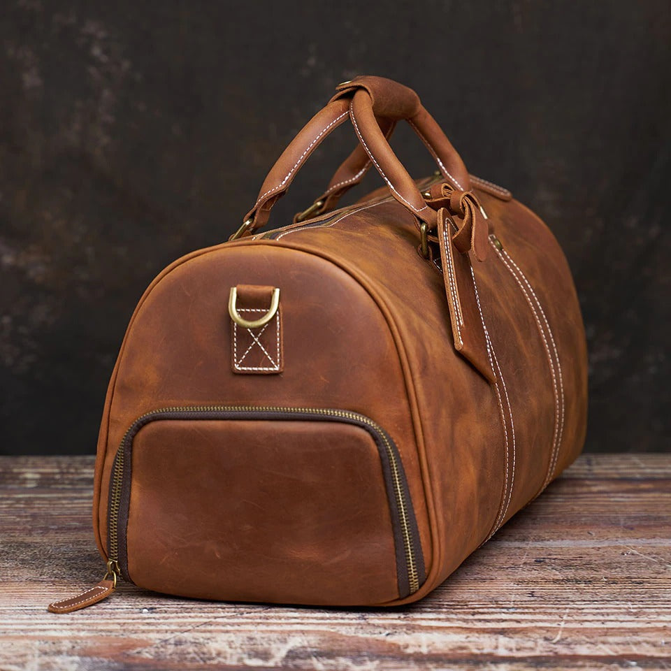 Full-grain Brown Leather Duffle Bag for Men & Women