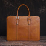 Khaki Brown Cowhide Leather Luxury 14-inches Laptop Business Briefcase For Men