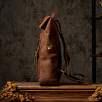 Men's Brown Leather 15.6'' Laptop Vintage Backpack For Work