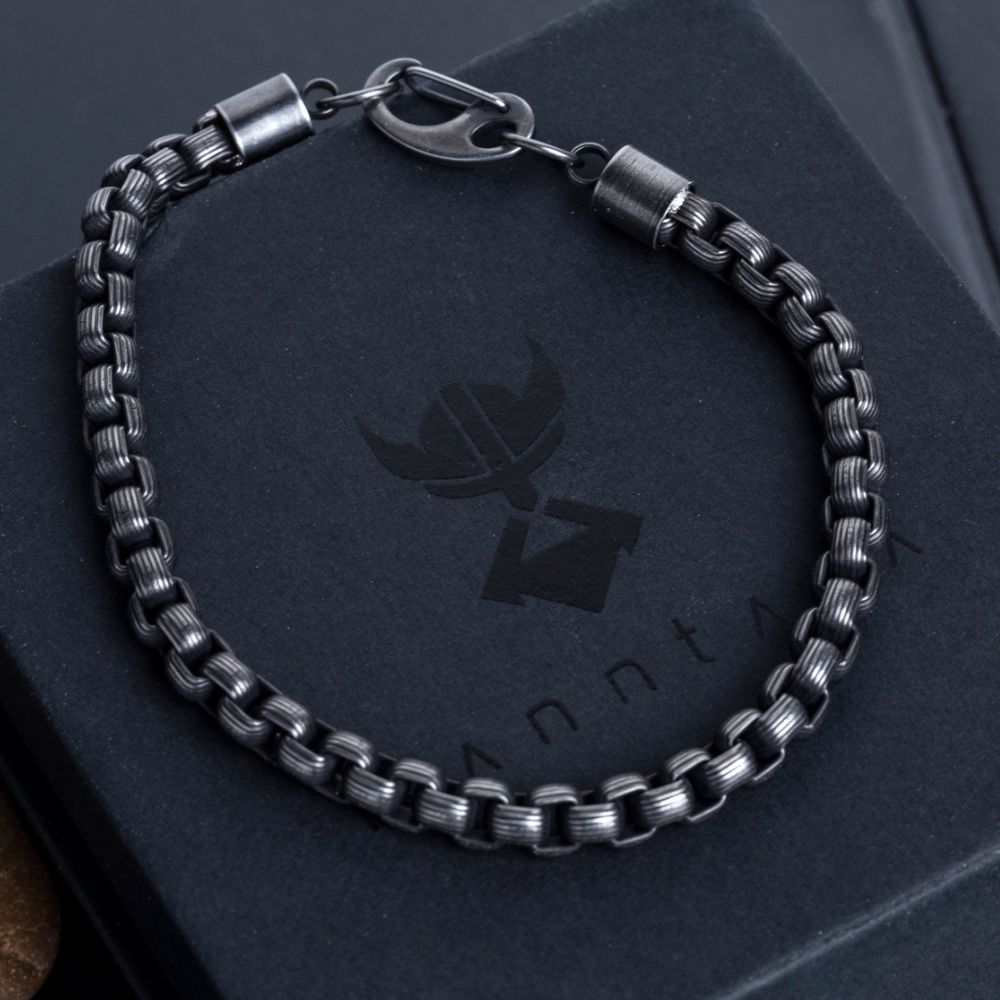Men's Designer Stainless Steel Black Chain Bracelet Manntara