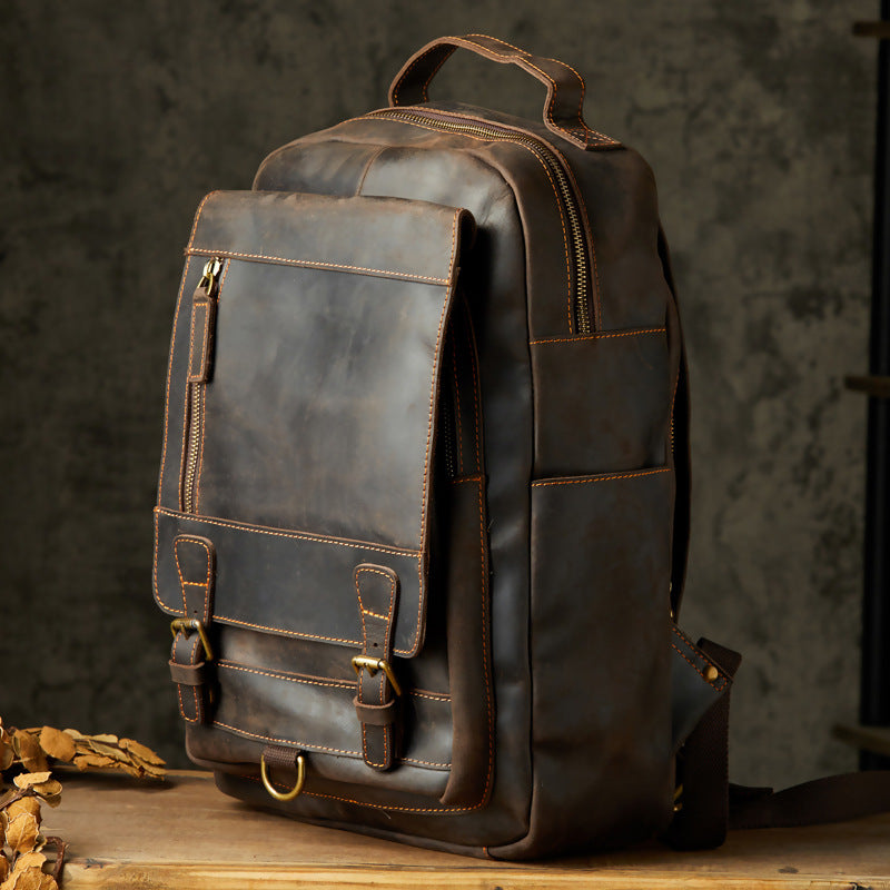 Men's Full-Grain Leather Professional Laptop Backpack for Business