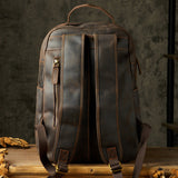 Men's Full-Grain Leather Professional Laptop Backpack for Business