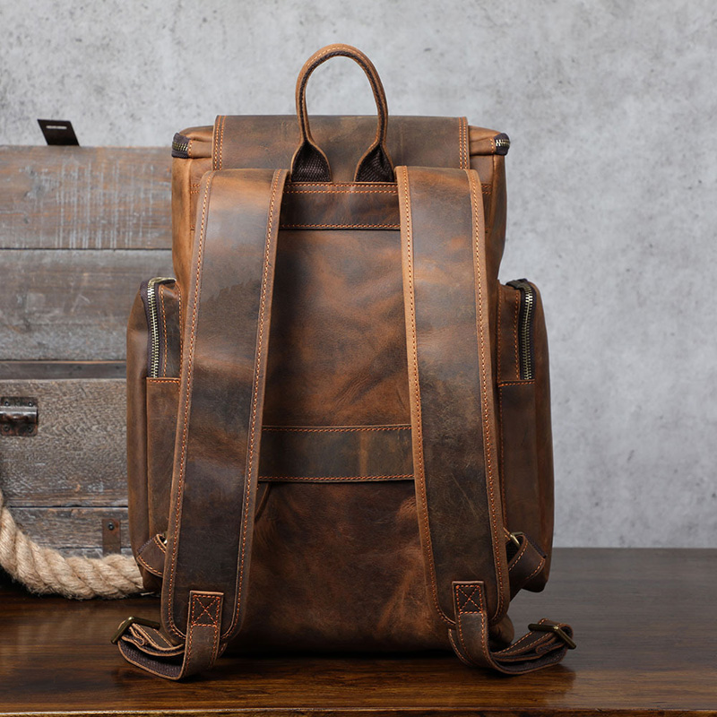 Men's Full-Grain Leather Vintage 20-inches Laptop Backpack For Travel
