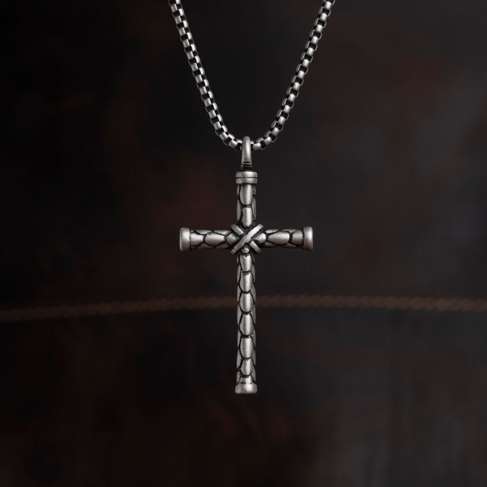 Men's Silver Cross Necklace Of Stainless Steel