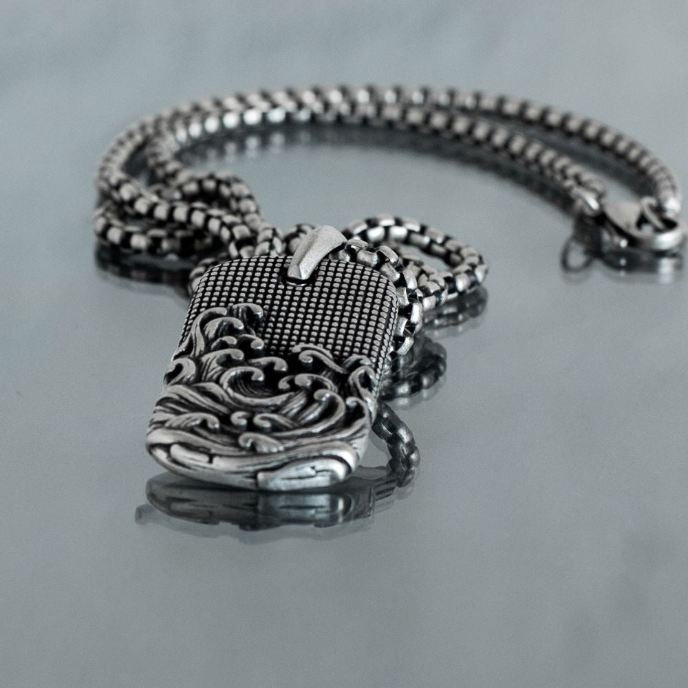 Men's Waves Surfer Necklace  Stainless Steel Silver Pendant