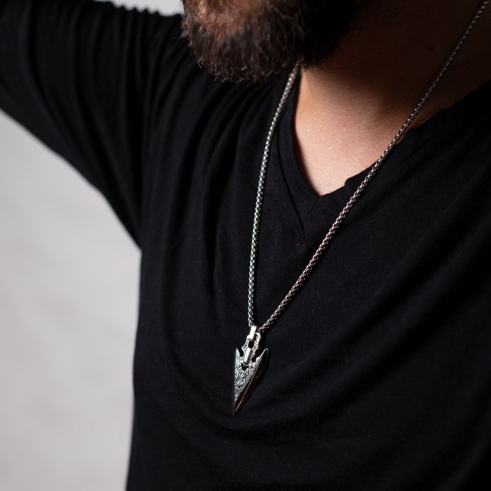 Premium Stainless Steel Silver Arrow Necklace For Men Manntara