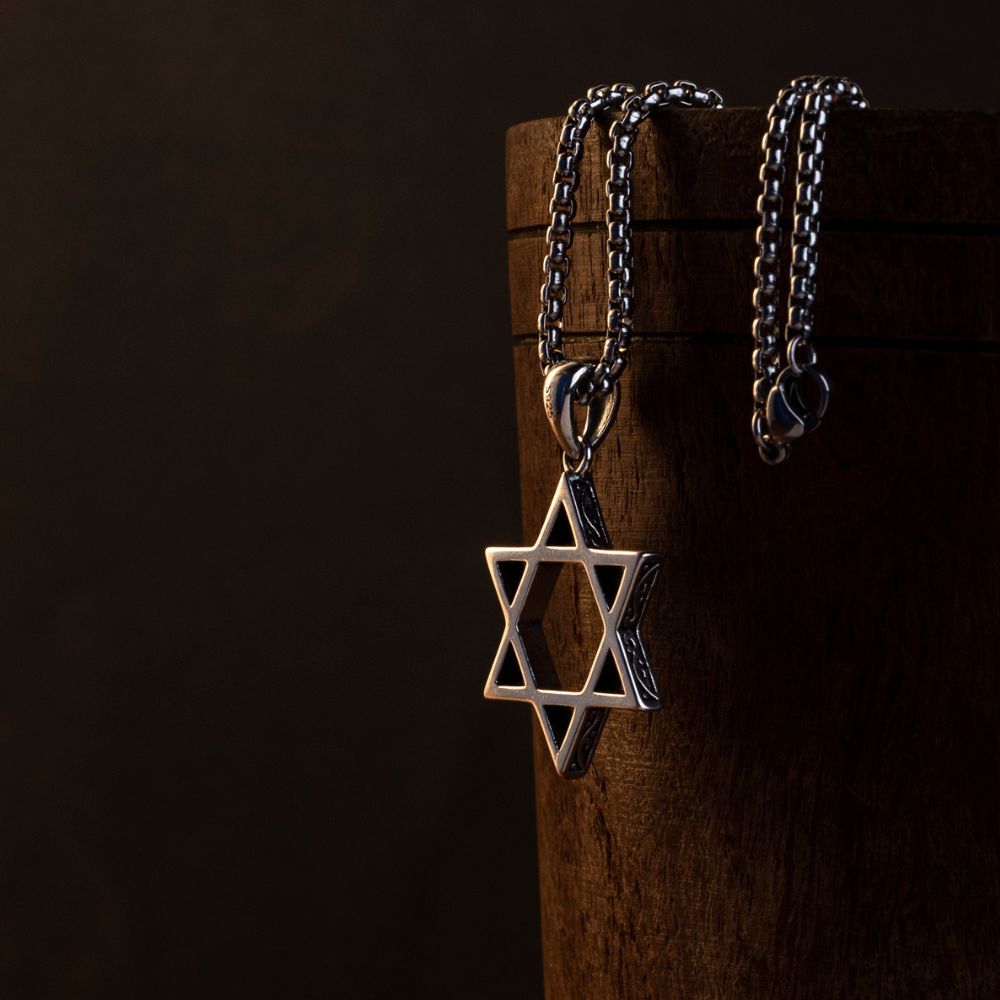 Sterling 925 Silver Star Of David Catholic Necklace For Men