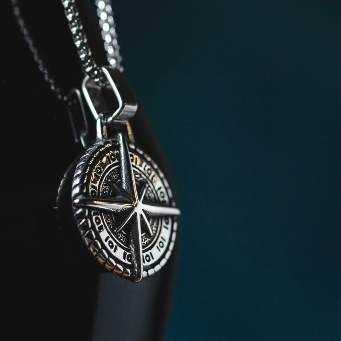Silver Stainless Steel Compass Necklace For Men Manntara