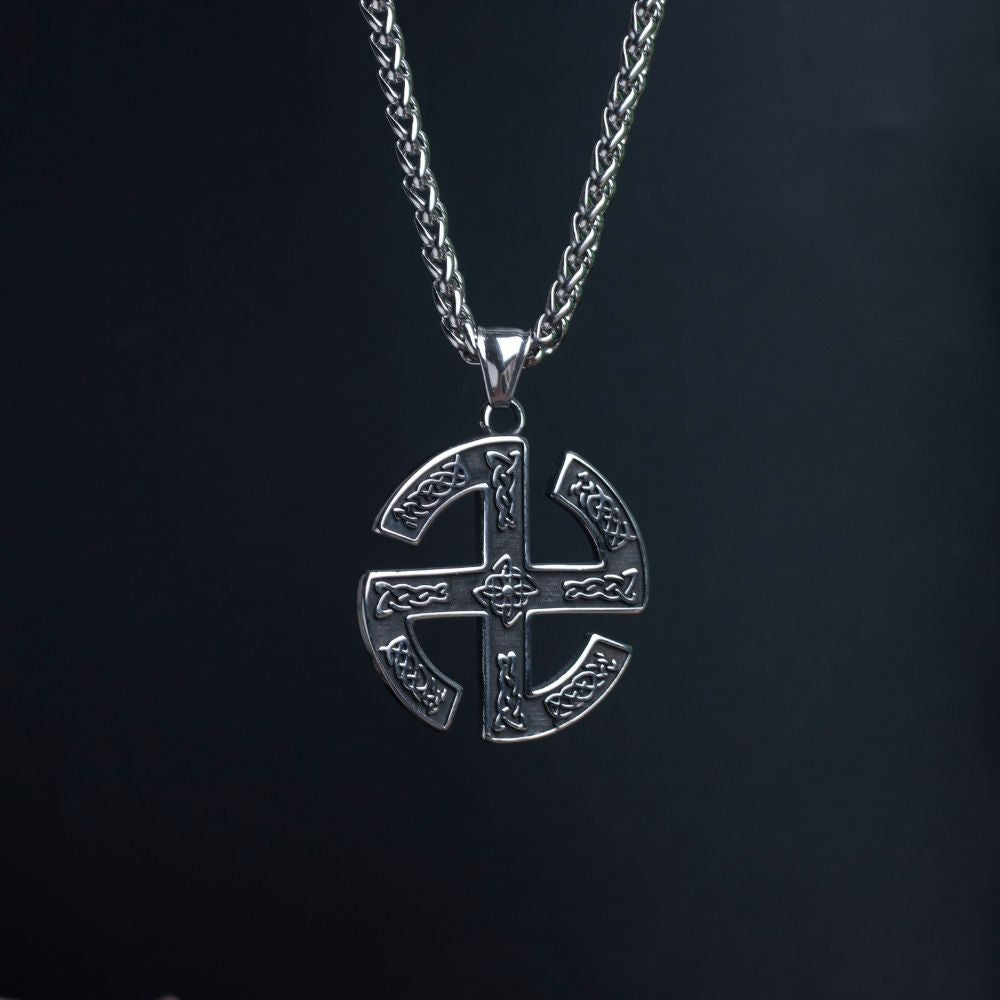 Silver Stainless Steel Viking Circle Pendant Necklace for Men Manntara
