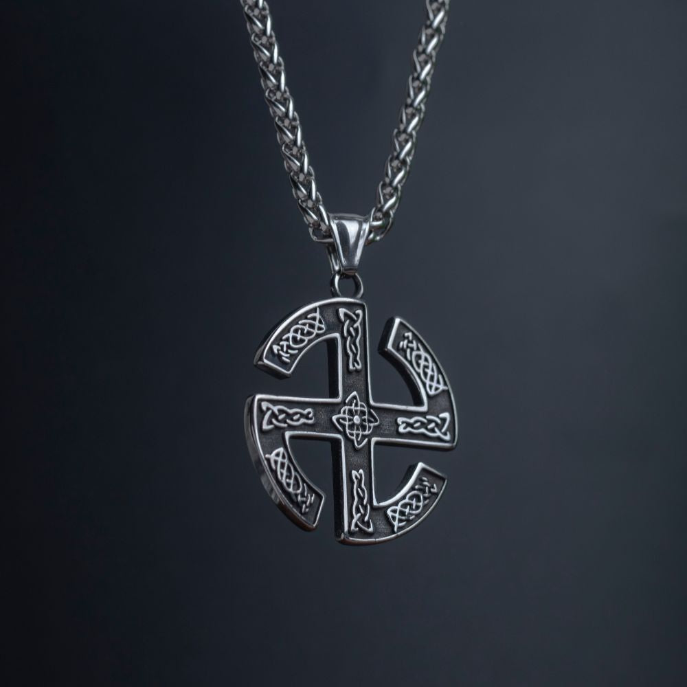 Silver Stainless Steel Viking Circle Pendant Necklace for Men Manntara