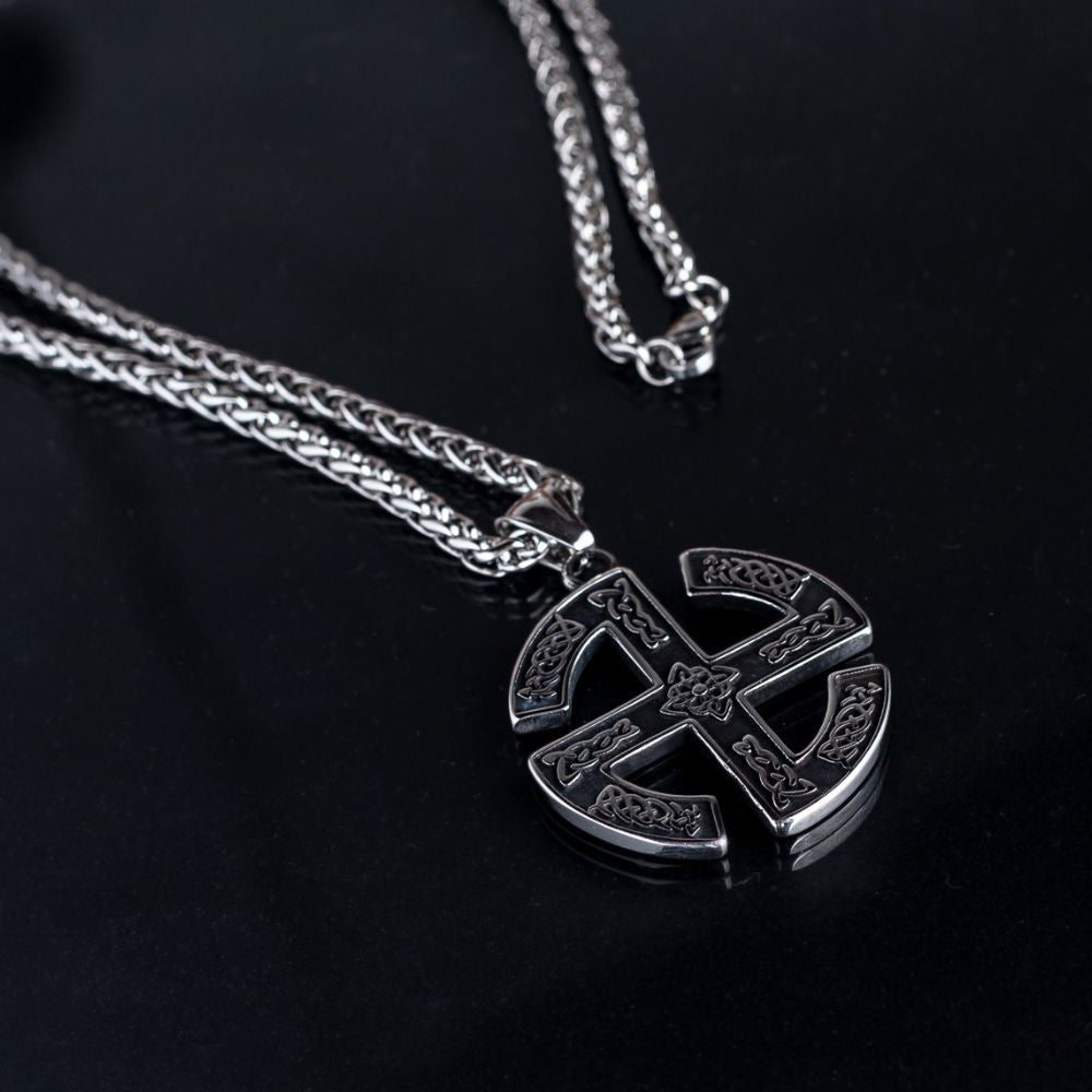 Silver Stainless Steel Viking Circle Pendant Necklace for Men Manntara