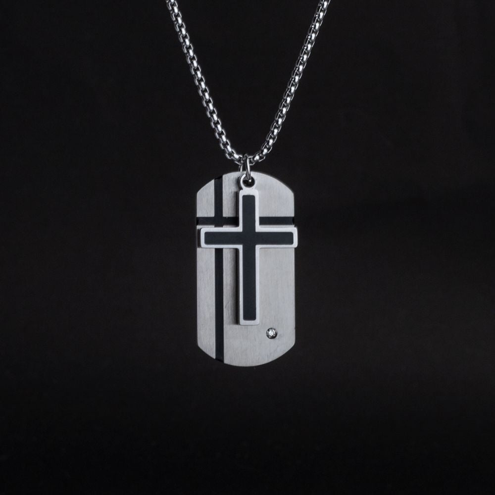 Stainless Steel Silver Cross Medallion-like Necklace