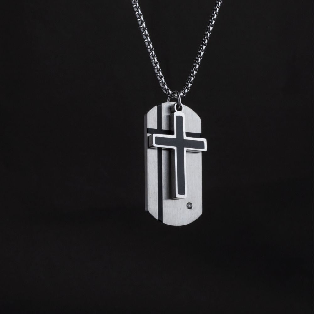 Stainless Steel Silver Cross Medallion-like Necklace