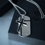 Stainless Steel Silver Cross Medallion-like Necklace Manntara