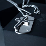 Stainless Steel Silver Cross Medallion-like Necklace Manntara