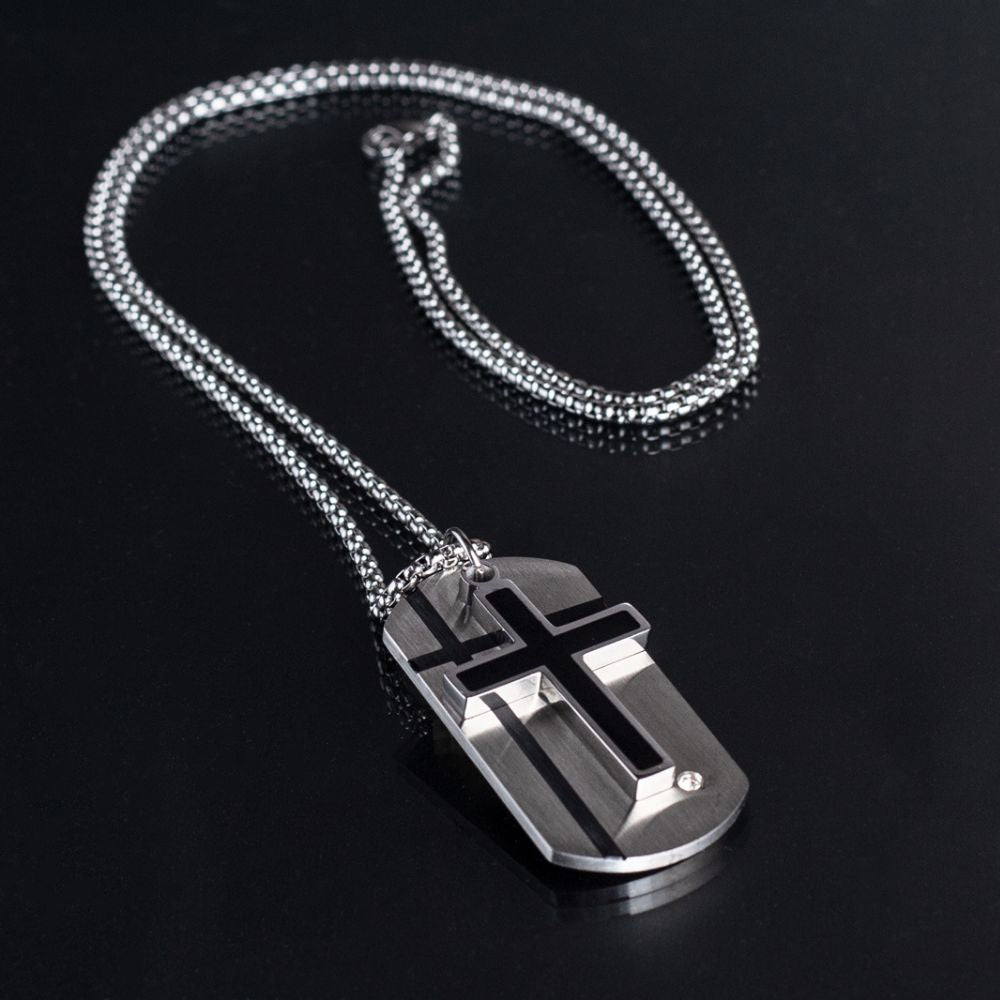 Stainless Steel Silver Cross Medallion-like Necklace Manntara