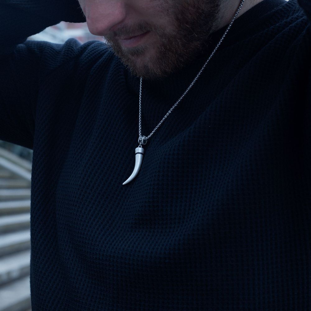 Stainless Steel Silver Wolf Fang Necklace For Men