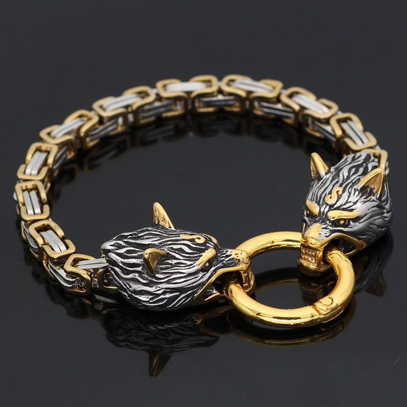 Stainless Steel Wolf Head Golden Bracelet For Men