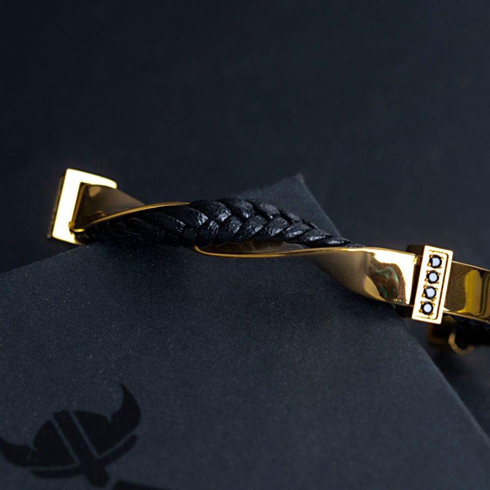 Stainless Steel & Leather Golden Bracelet for Men Manntara