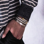 Silver Stainless Steel & Rhodium 3-pieces Roman Bracelet Set For Men