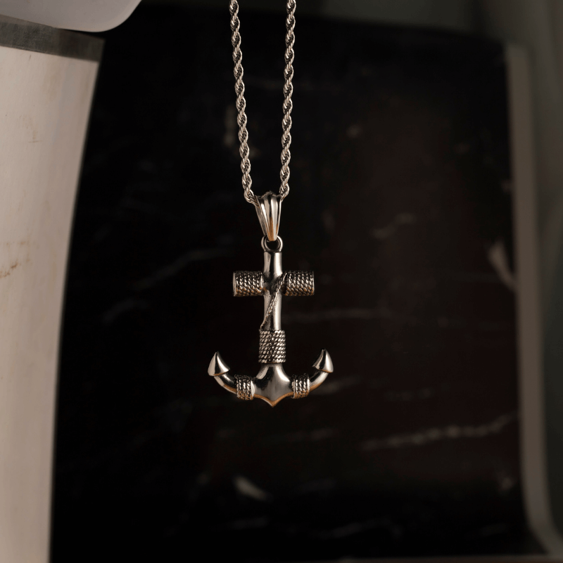 Silver Stainless Steel Anchor Sailor Necklace For Men