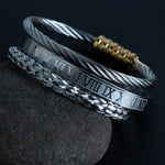 Stainless Steel Silver Roman 3-Pieces Bracelet Set For Men