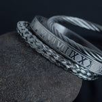 3-Pieces Roman Stainless Steel & Rhodium Bracelet Set For Men