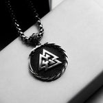 Men's Silver Stainless Steel Norse Valknut Necklace  Viking Pendant Manntara
