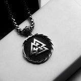 Men's Silver Stainless Steel Norse Valknut Necklace  Viking Pendant Manntara