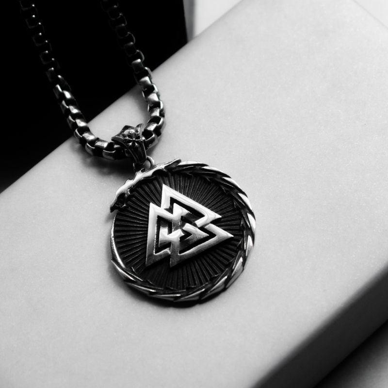Men's Silver Stainless Steel Norse Valknut Necklace  Viking Pendant Manntara