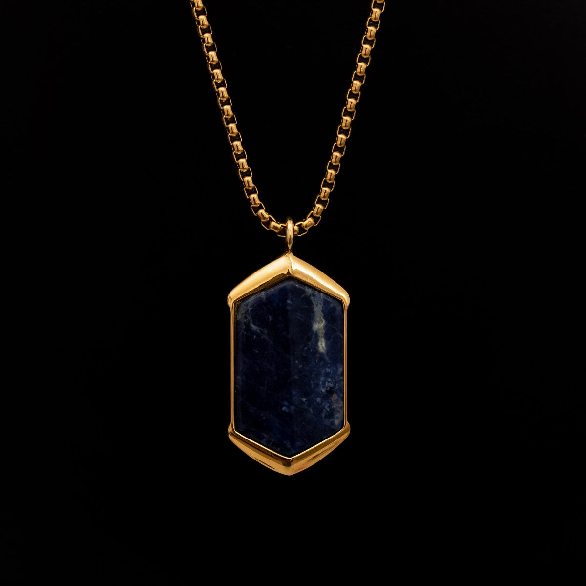 18K Gold Plated Blue Spectrolite Geometric Hexagonal Men's Necklace Manntara