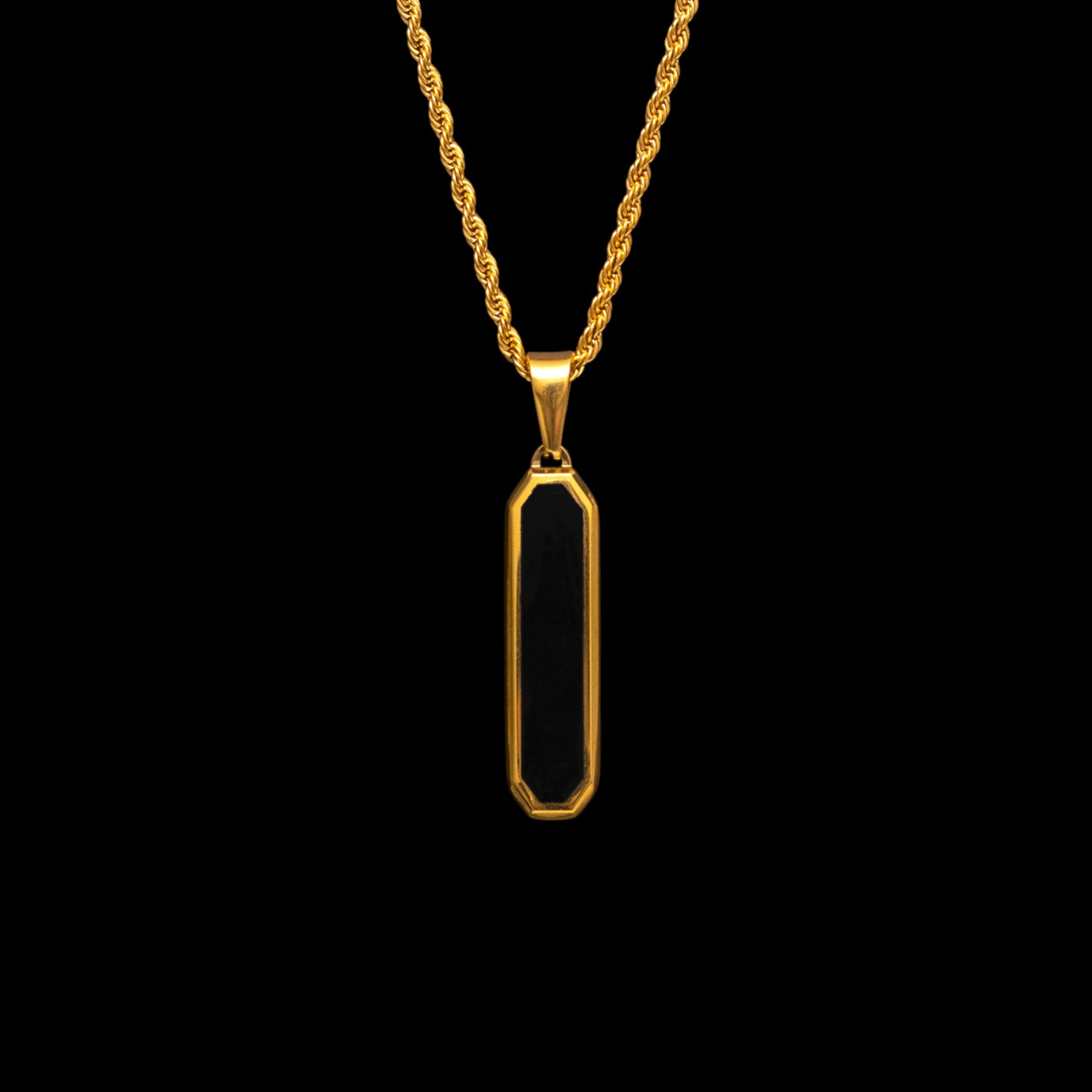 18K Gold Plated Black Onyx Rectangle Necklace for Men Manntara