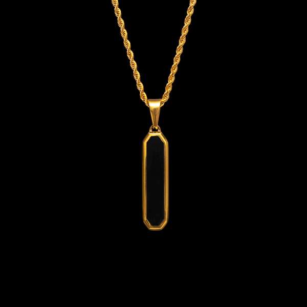 Men's 18K Gold Plated Necklace - Black Onyx Rectangle Pendant