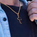 18K Gold-Plated Catholic Black Cross Necklace of Stainless Steel Manntara