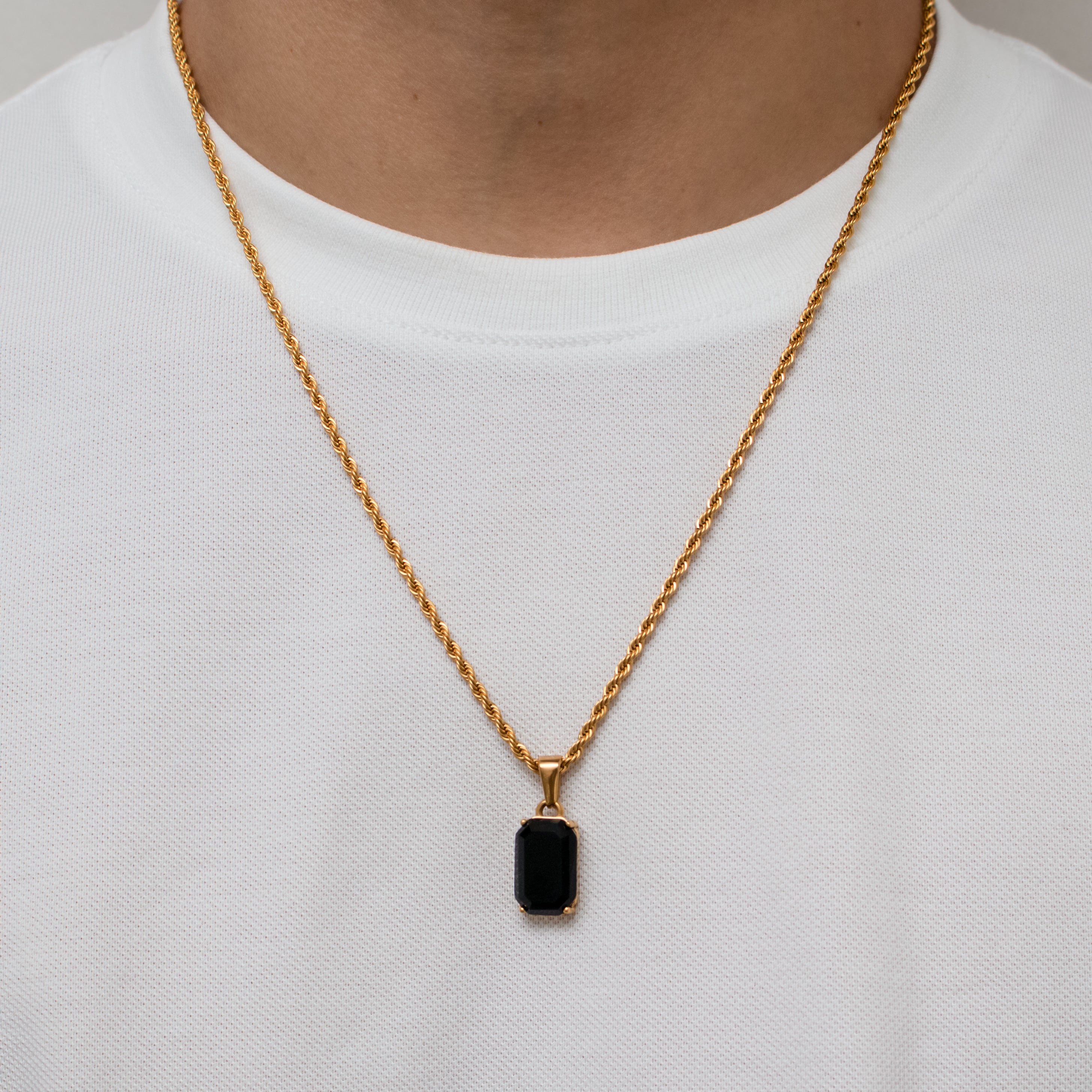 18K Gold Plated Black Onyx Men's Pendant of Stainless Steel Manntara