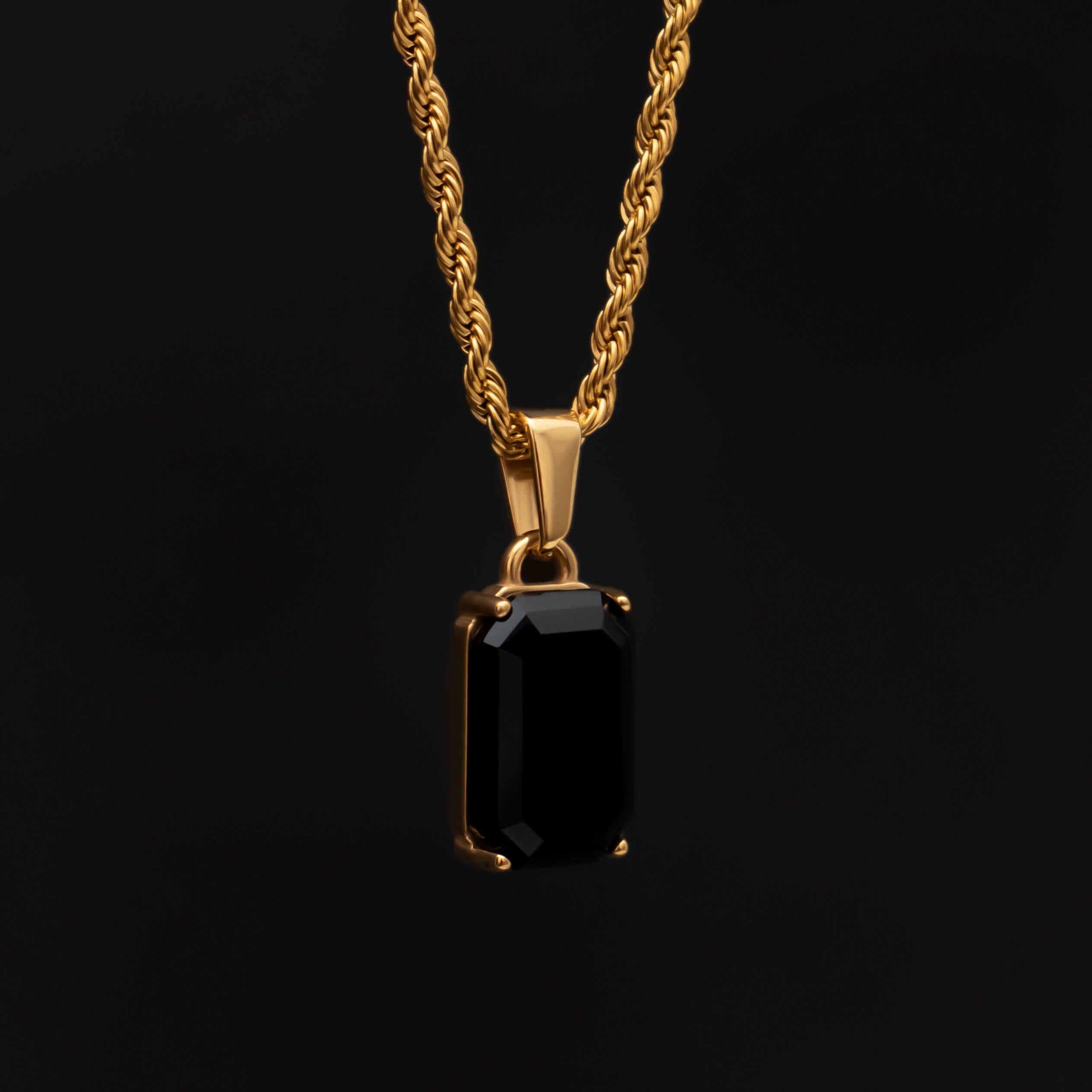 Unisex 18K Gold Plated Black Onyx Necklace - Stainless Steel